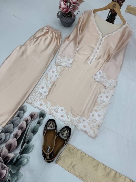 Elegant Cream Fancy Designer Top Palazzo Set with Embroidery Work for Women Ready To Wear Collection