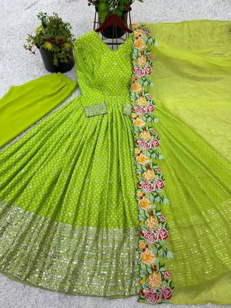 Elegant Designer Gown with Dupatta Set Sequence  Embroidery  Ready to Wear Fashion by Surat Manufacturer  Anarkali Kurtis 