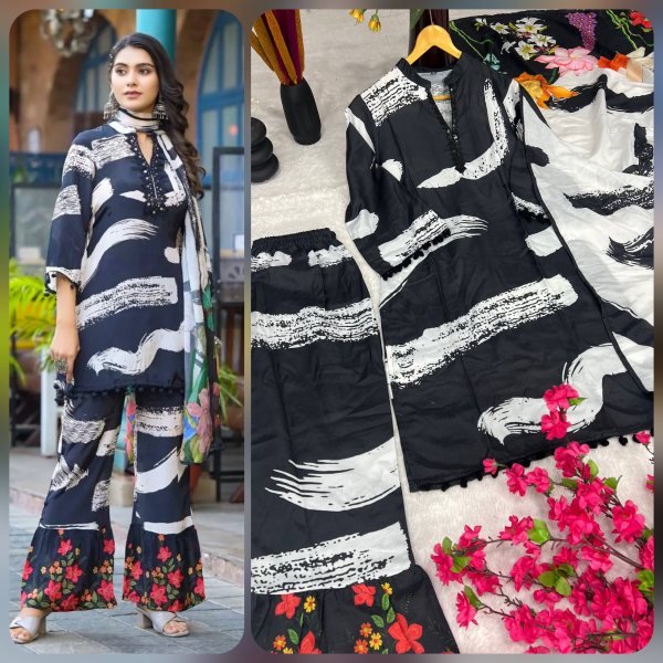 Elegant Digital Print Rayon Cotton Co Ord Set with Dupatta for Boutique Resellers Cotton Kurtis Wholesale