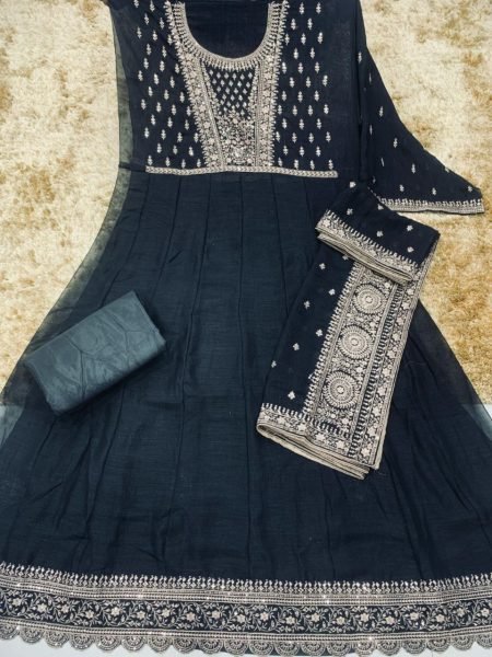 Luxury Vichitra Silk Semi Stitched Anarkali with Santoon Bottom Festive Wear Collection  Anarakali Gown Wholesale