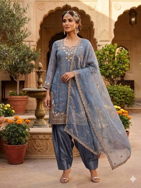 Elegant Farshi Palazzo Set with Embroidered Top and Dupatta Ready To Wear Suit