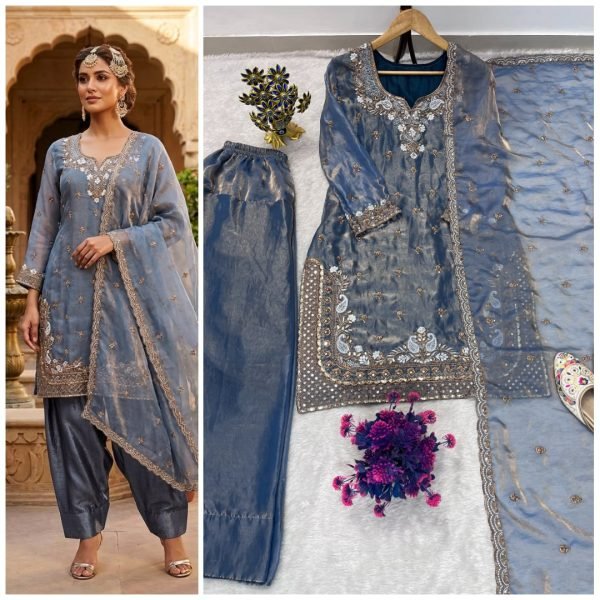 Elegant Farshi Palazzo Set with Embroidered Top and Dupatta Ready To Wear Collection