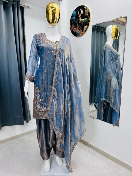 Elegant Farshi Palazzo Set with Embroidered Top and Dupatta Ready To Wear Collection