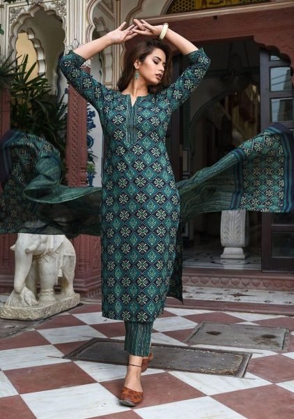 Elegant Floral Print Straight Kurta with Trousers   Dupatta at Manufacturer Rate  Straight Cut Long Kurtis
