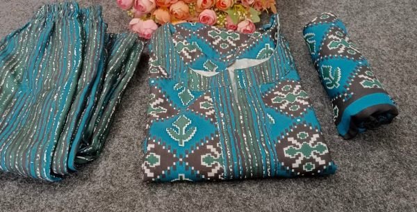 Elegant Floral Print Straight Kurta with Trousers   Dupatta at Manufacturer Rate  Straight Cut Long Kurtis
