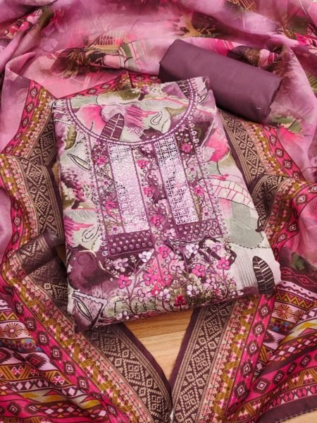 Elegant Foil Print Dress Material With digital print Dupatta  Color Set Matching Dress Material Wholesale