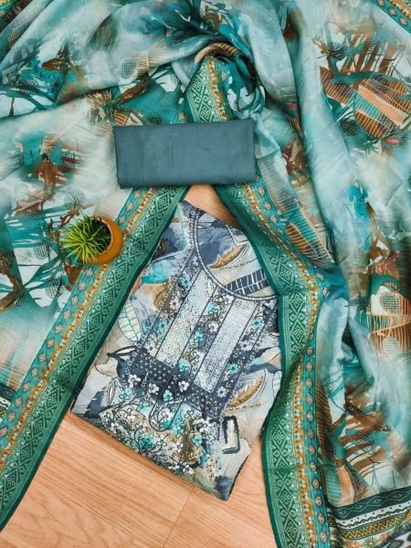 Elegant Foil Print Dress Material With digital print Dupatta  Color Set Matching Dress Material Wholesale