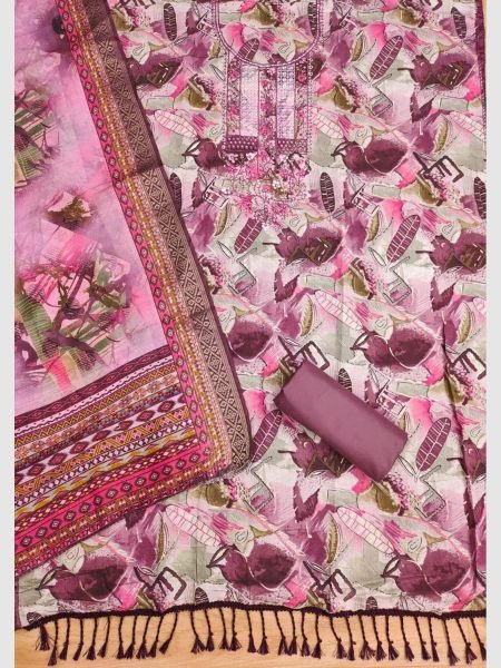 Elegant Foil Print Dress Material With digital print Dupatta  Color Set Matching Dress Material Wholesale