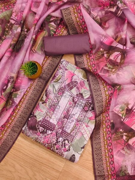 Elegant Foil Print Dress Material With digital print Dupatta  Color Set Matching Dress Material Wholesale
