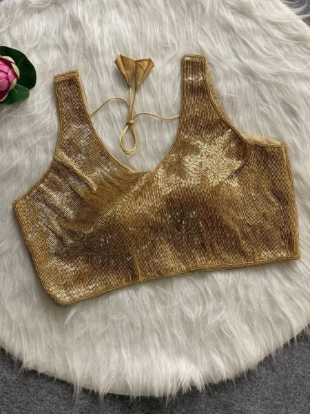 Elegant Golden Pure Silk Handwork Blouse with Pearls  Beads   Pipe Moti Detailing Ready to Wear for Resellers Blouse Collection
