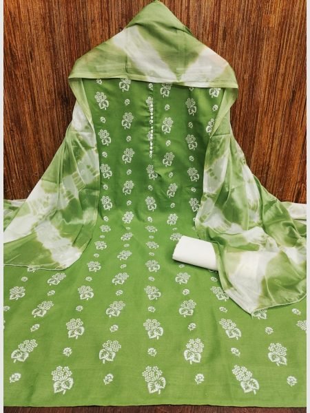 Elegant Green Color Cotton Slub Print Dress Material Collection At Wholesale Rate  Color Set Matching Dress Material Wholesale