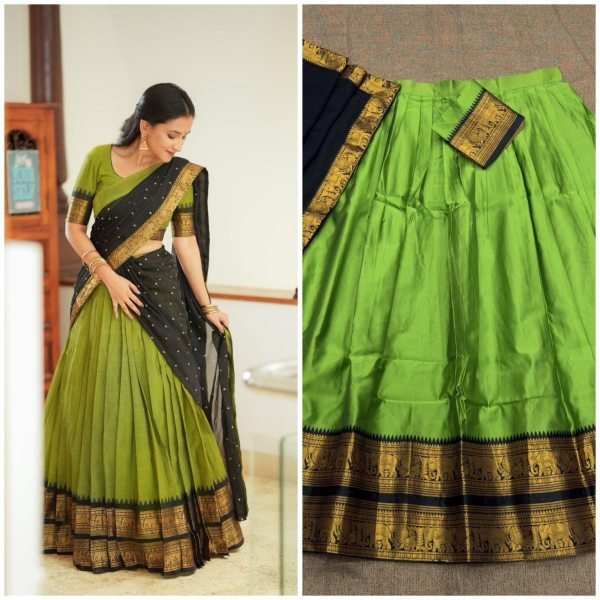 Elegant Green Kanjivaram Silk Lehenga Choli with Zari Weaving and Georgette Dupatta Half Saree Lehenga