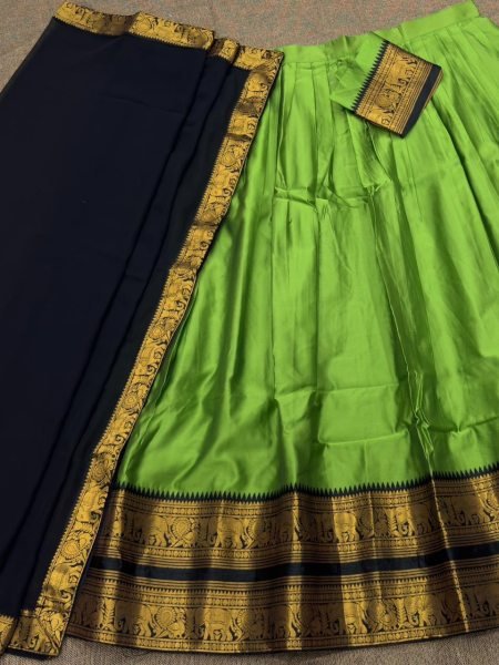 Elegant Green Kanjivaram Silk Lehenga Choli with Zari Weaving and Georgette Dupatta Half Saree Lehenga