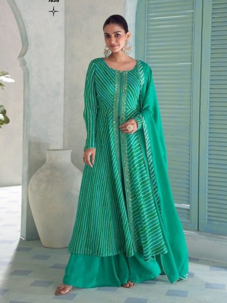 Elegant Green Real Chinon Digital Print Top with Matching Bottom and Dupatta at Wholesale Rate Salwar Kameez