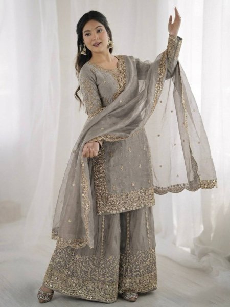 Elegant Grey Designer Suit for Women with Heavy Embroidery For Special occasions  