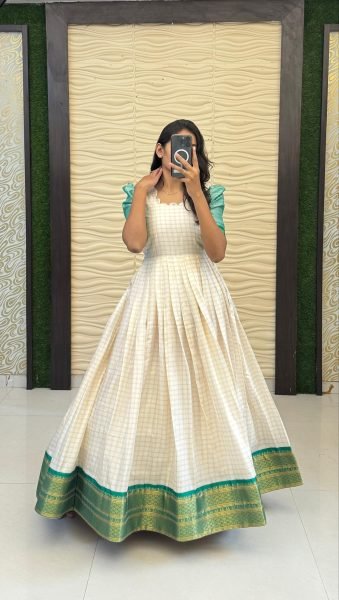 Elegant Heavy Cotton Silk Festive Wear Gown with Rich Jacquard Border  Full Stitch and Designer Flared Pattern Anarkali Kurtis 