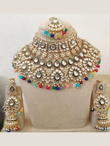 Elegant Heavy Kundan Necklace Set with Earrings  & Tikka Perfect for Wedding Looks Sarees 
