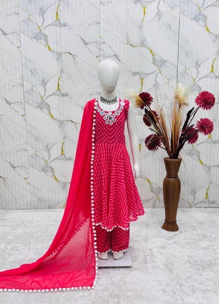 Elegant Hot Pink Girls Fox Georgette Gown Sharara Dupatta Set for Festival Girls Wear