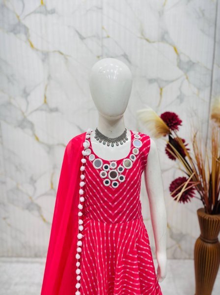 Elegant Hot Pink Girls Fox Georgette Gown Sharara Dupatta Set for Festival Girls Wear