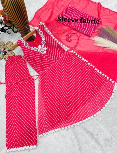 Elegant Hot Pink Girls Fox Georgette Gown Sharara Dupatta Set for Festival Girls Wear