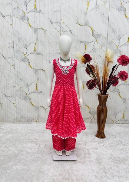 Elegant Hot Pink Girls Fox Georgette Gown Sharara Dupatta Set for Festival Girls Wear