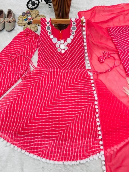 Elegant Hot Pink Girls Fox Georgette Gown Sharara Dupatta Set for Festival Girls Wear