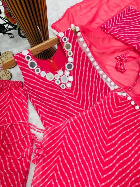 Elegant Hot Pink Girls Fox Georgette Gown Sharara Dupatta Set for Festival Girls Wear