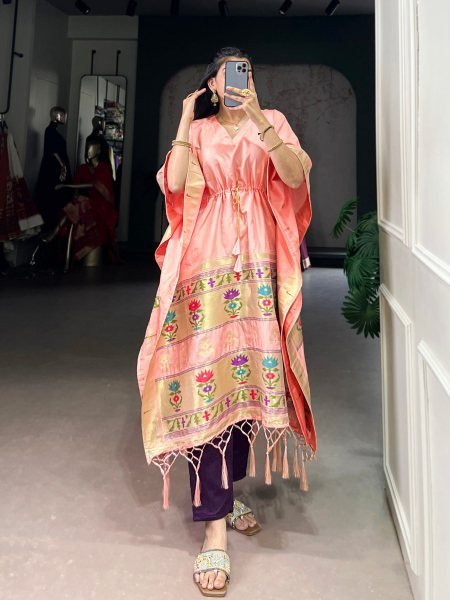 Elegant Jacquard Kaftan Dress for Women | Traditional Paithani Weave 