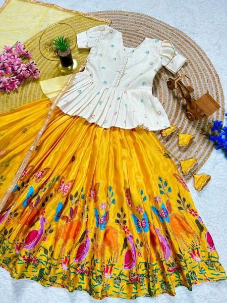 Elegant Kediya Style Printed Chinon Silk Lehenga Choli for Ethnic Wear for Girls Wear Girls Wear