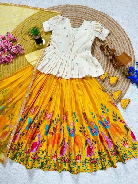 Elegant Kediya Style Printed Chinon Silk Lehenga Choli for Ethnic Wear for Girls Wear Girls Wear