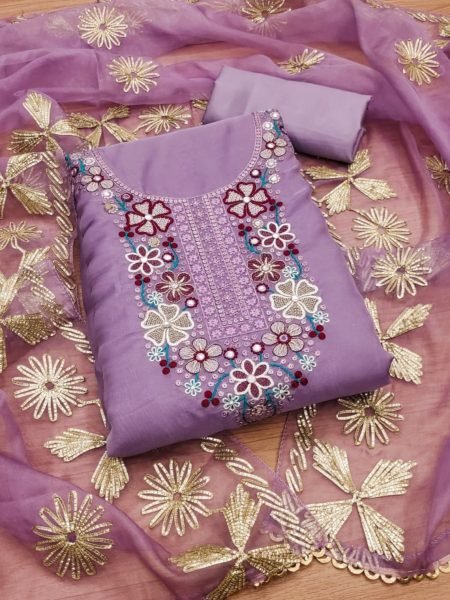 Elegant lavender   Color in Soft Organza Dress Material Collection with Gota Work Dupatta Color Set Matching Dress Material Wholesale