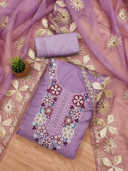 Elegant lavender   Color in Soft Organza Dress Material Collection with Gota Work Dupatta Color Set Matching Dress Material Wholesale