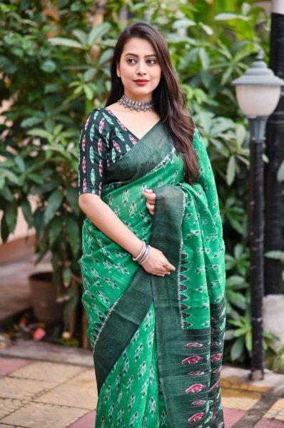 Elegant Linen Cotton Printed Saree in Beige Pure Fabric with Digital Patterns & Cotton Tassels Best Rate Printed Cotton Sarees Wholesale