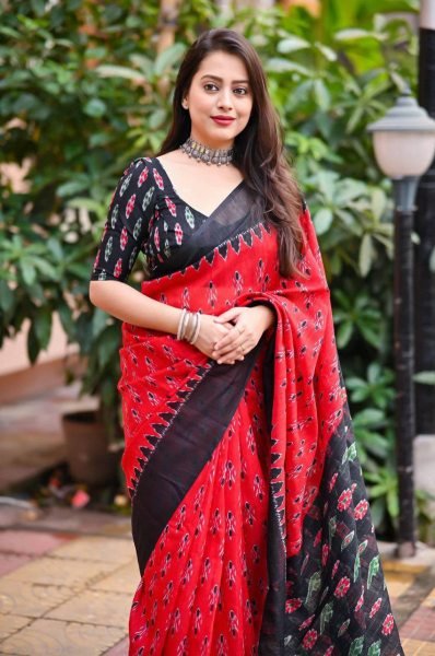 Elegant Linen Cotton Printed Saree in Beige Pure Fabric with Digital Patterns Cotton Tassels Best Rate for Resellers Printed Cotton Sarees Wholesale