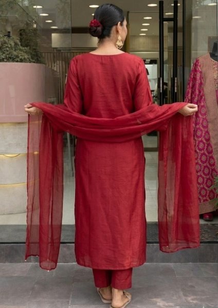 Elegant Maroon Cotton Embroidered Kurta Set with Dupatta for Special Occasions  Embroidery Kurtis 