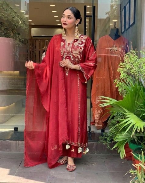 Elegant Maroon Cotton Embroidered Kurta Set with Dupatta for Special Occasions  Embroidery Kurtis 