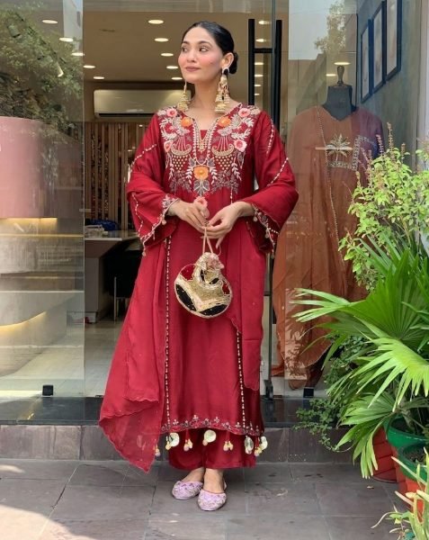 Elegant Maroon Cotton Embroidered Kurta Set with Dupatta for Special Occasions  Embroidery Kurtis 