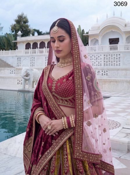 Elegant Maroon Velvet Bridal Lehenga Choli with Designer Patch  Dori and Sequins Work at Wholesale Rate Bridal Lehenga Choli
