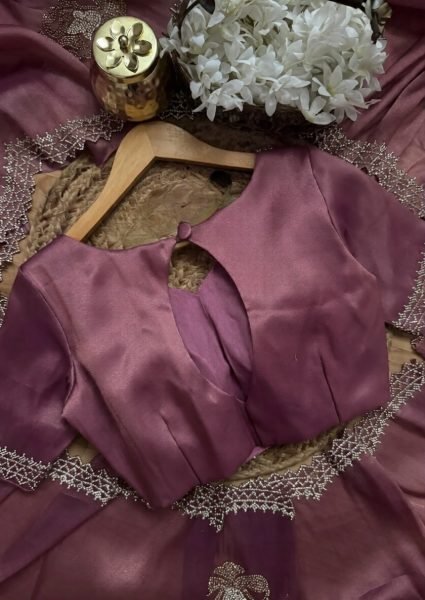 Elegant Mauve Mosa Chiffon Saree with Diamond Work for Party Wear at Wholesale Rate Designer Wedding Sarees Wholesale