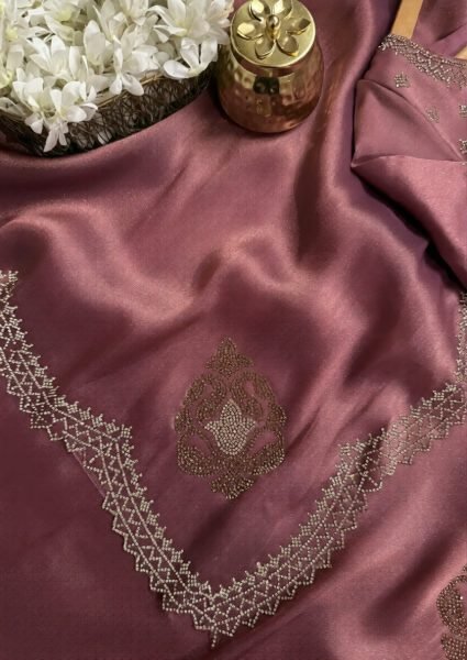 Elegant Mauve Mosa Chiffon Saree with Diamond Work for Party Wear at Wholesale Rate Designer Wedding Sarees Wholesale