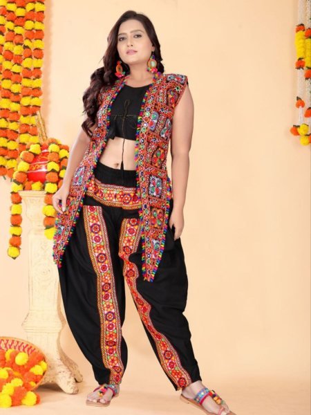 Elegant Mirror Work Jacket Set With Dhoti and Blouse Traditional Festival Wear  
