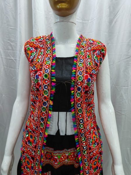 Elegant Mirror Work Jacket Set With Dhoti and Blouse Traditional Festival Wear  Navratri Collection