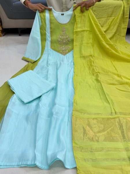 Elegant  Mul Chanderi Kurta Pant Set with Beautiful Banarasi Lagadi Duppta for Women s Ethnic Collection 3 Piece Kurti Set