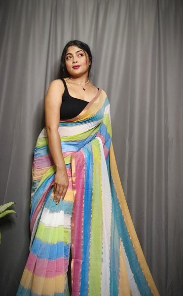 Elegant Mull Cotton Saree in Rainbow Hues Ready Stock Cotton Sarees Wholesale