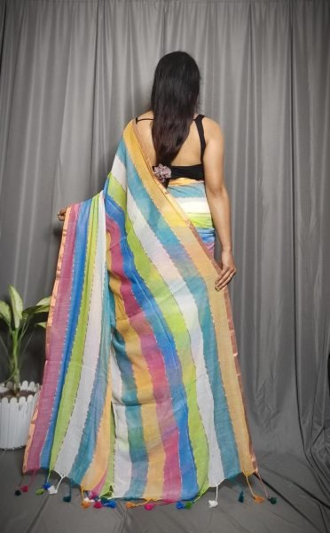 Elegant Mull Cotton Saree in Rainbow Hues Ready Stock Cotton Sarees Wholesale