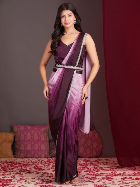 Elegant Multi-Color Chinnon Ombre Saree Ready to Wear with Stunning Draped Look 