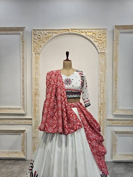 Festive Muslin Cotton Lehenga Set with Real Mirror Work Perfect for Navratri Nights Navratri Lehnega Choli