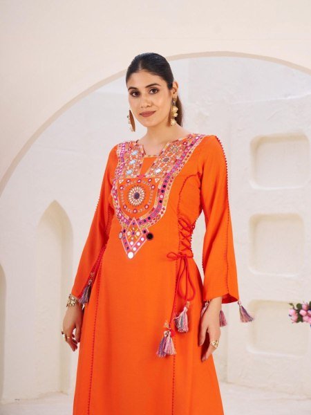 Festival Ready Rayon Mirror Work Co Ord Set with Tassel Palazzo 
