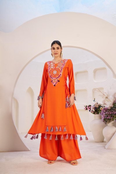 Festival Ready Rayon Mirror Work Co Ord Set with Tassel Palazzo Navratri Collection