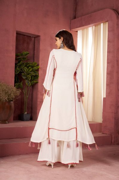 Elegant Off White Mirror Embroidered Rayon Kurti Set with Palazzo Navratri Ready Navratri Collection